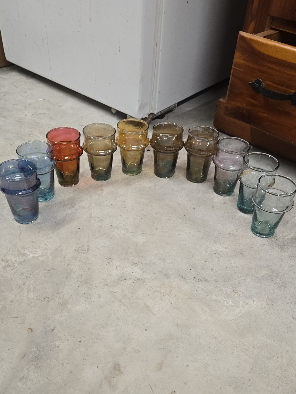 Set of 10 Moroccan Beldi Glasses - Assorted Rainbow Jewel Tones Recycled Handblo